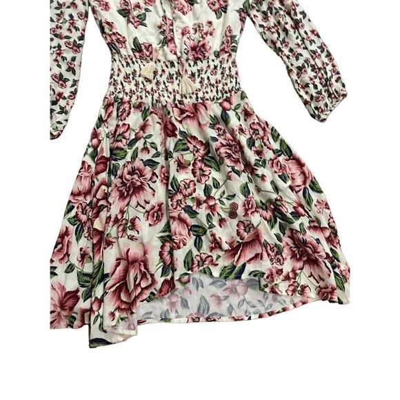 Farm Rio Anabela White Floral Smocked Ruched Waist Long Sleeve Dress XXS - Picture 10 of 14